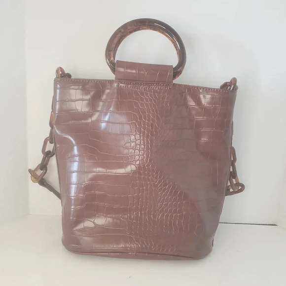 Studio 33 Looking Snatched  Brown Croc Embossed Bucket Bag. - Picture 2 of 9